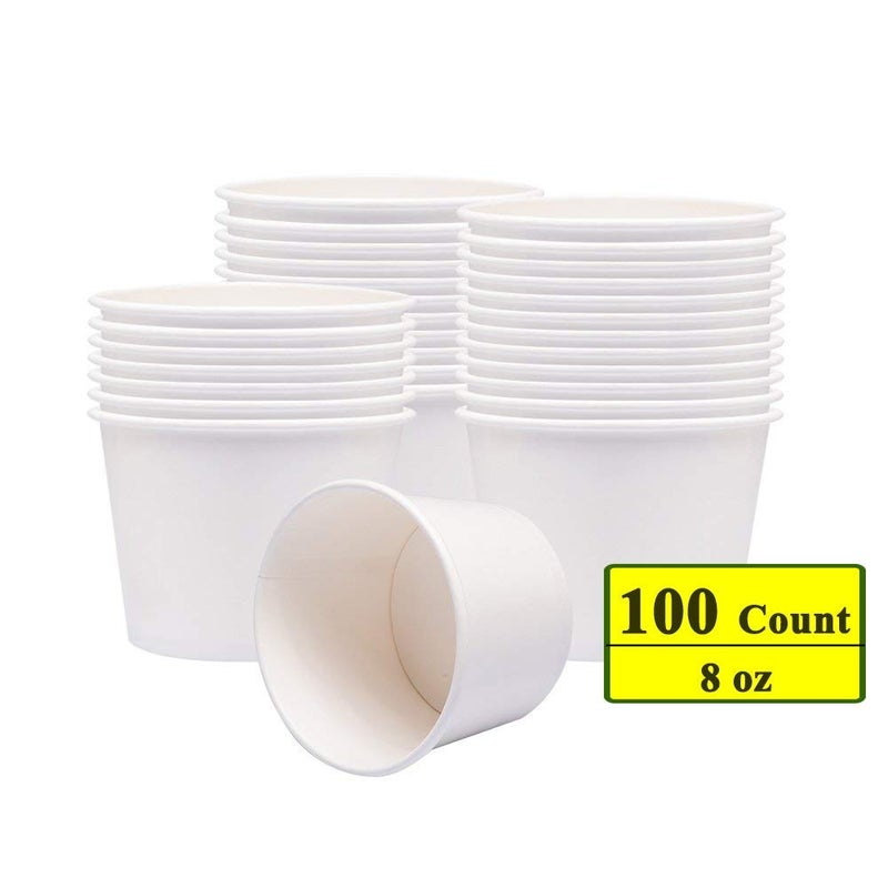 Belinlen Paper Ice Cream Cups, Paper Hot/Cold Soup Cups - 100 Count (White) (8 oz) - Image 2